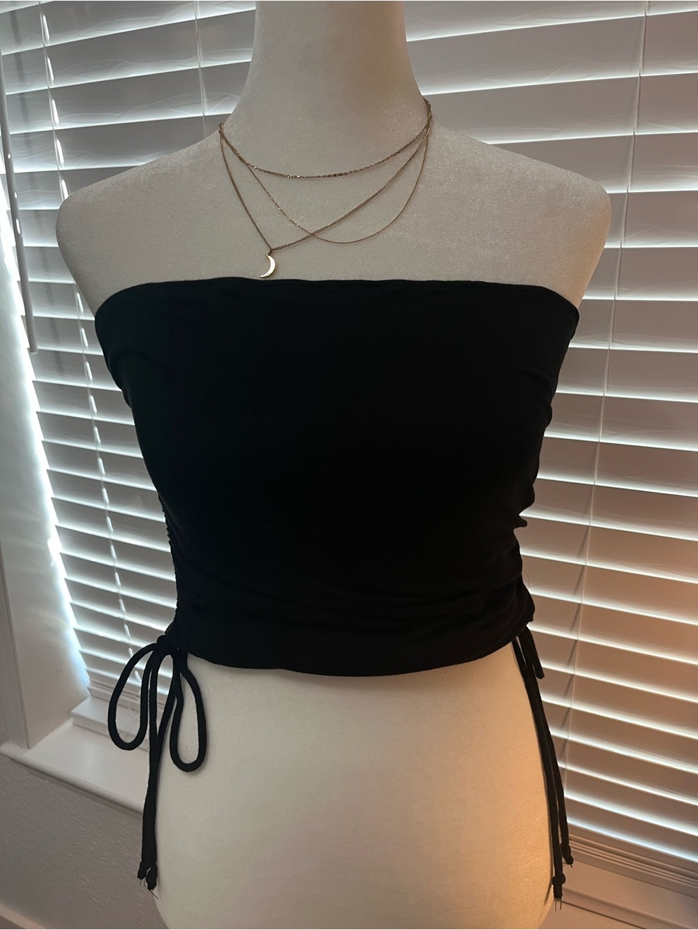 Fashion Nova Black Strapless Side-Tie Ruched Crop Top